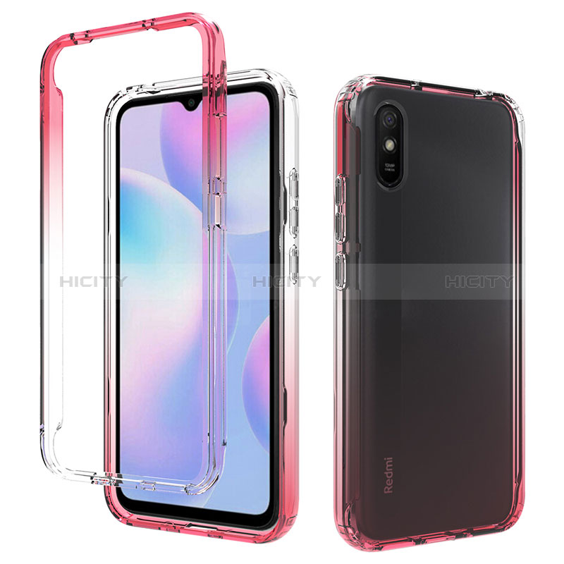 Xiaomi Redmi 9A用前面と背面 360度 フルカバー 極薄ソフトケース シリコンケース 耐衝撃 全面保護 バンパー 勾配色 透明 Xiaomi レッド