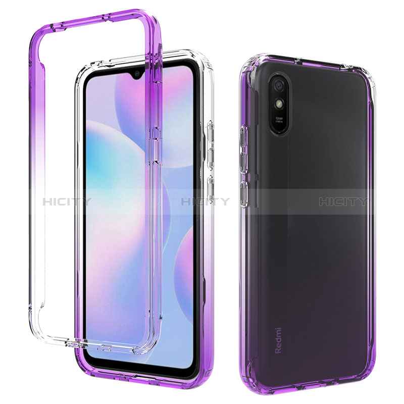 Xiaomi Redmi 9A用前面と背面 360度 フルカバー 極薄ソフトケース シリコンケース 耐衝撃 全面保護 バンパー 勾配色 透明 Xiaomi パープル