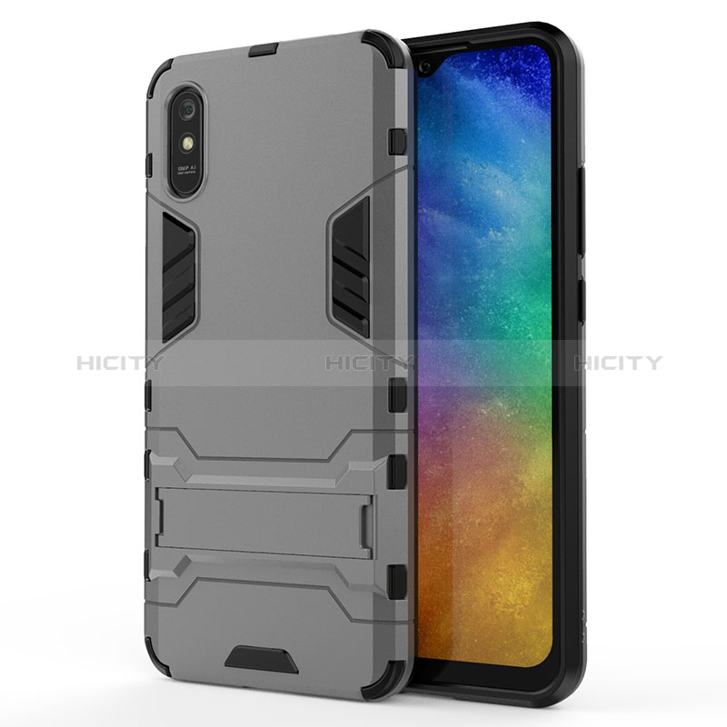 Xiaomi Redmi 9AT用ハイブリットバンパーケース スタンド プラスチック 兼シリコーン カバー KC2 Xiaomi グレー