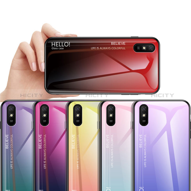 Xiaomi Redmi 9AT用ハイブリットバンパーケース プラスチック 鏡面 虹 グラデーション 勾配色 カバー LS1 Xiaomi 