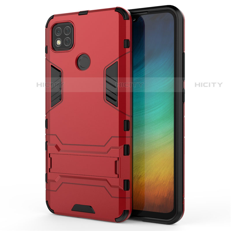 Xiaomi Redmi 9C用ハイブリットバンパーケース スタンド プラスチック 兼シリコーン カバー Xiaomi レッド