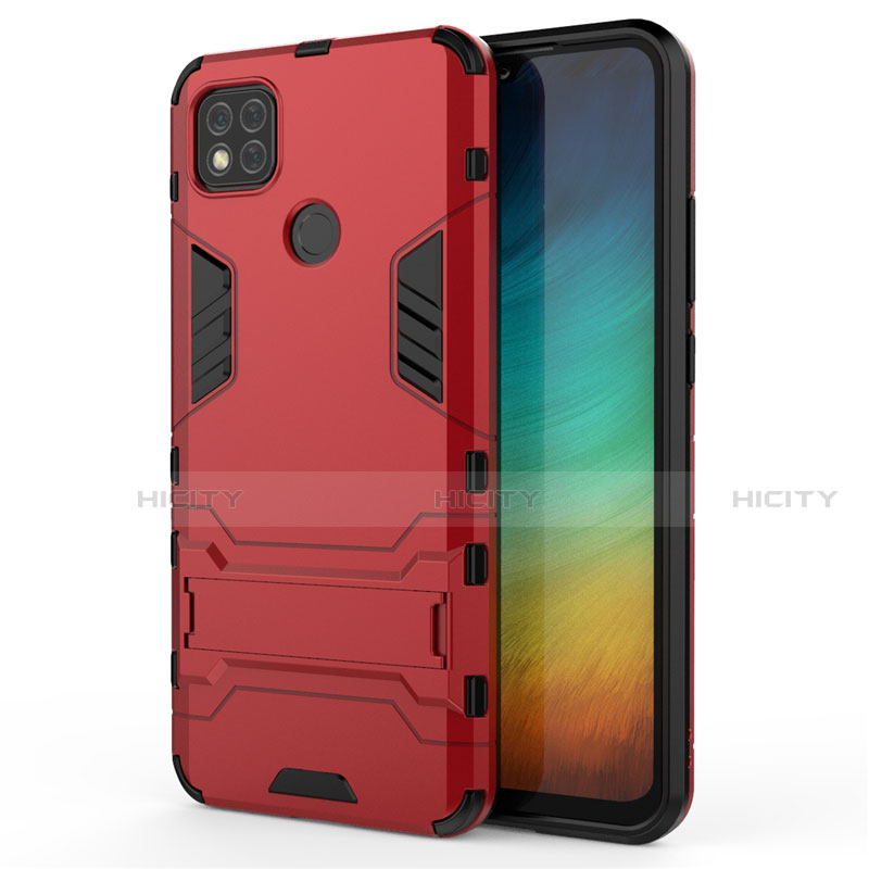 Xiaomi Redmi 9C NFC用ハイブリットバンパーケース スタンド プラスチック 兼シリコーン カバー Xiaomi レッド