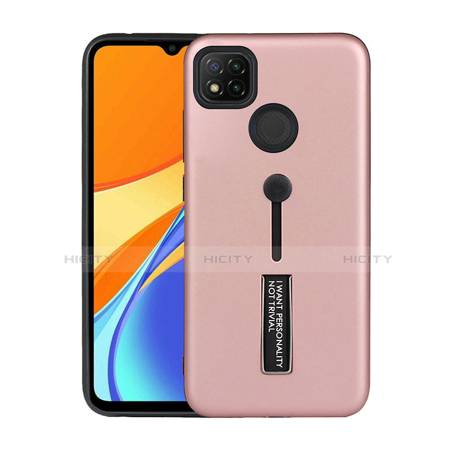 Xiaomi Redmi 9C NFC用ハイブリットバンパーケース スタンド プラスチック 兼シリコーン カバー A03 Xiaomi ローズゴールド