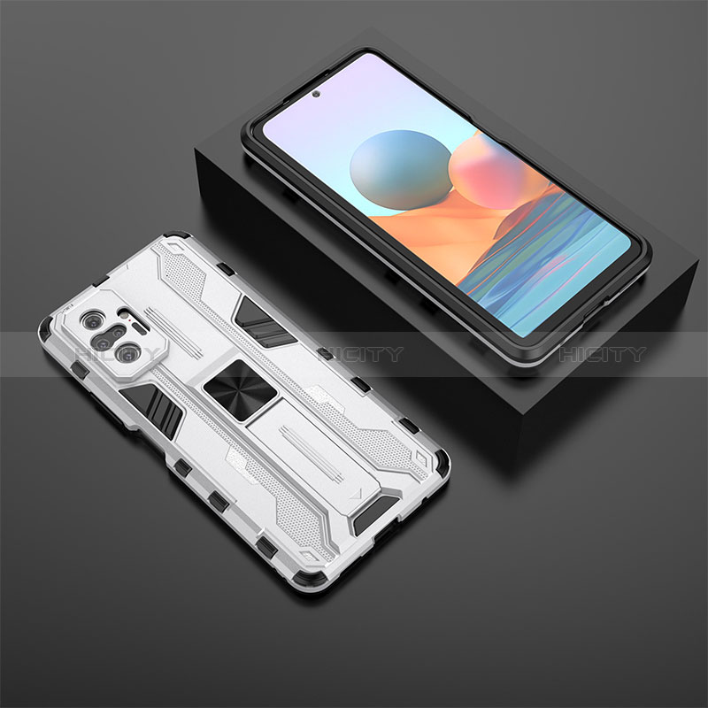 Xiaomi Redmi Note 10 Pro 4G用ハイブリットバンパーケース スタンド プラスチック 兼シリコーン カバー マグネット式 KC1 Xiaomi シルバー