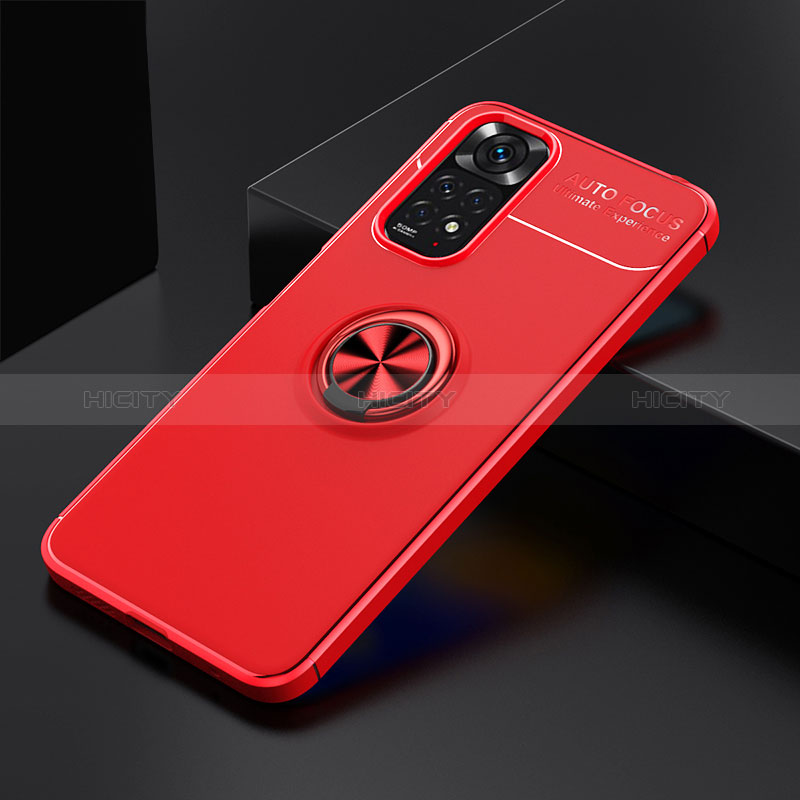 Xiaomi Redmi Note 11 4G (2022)用極薄ソフトケース シリコンケース 耐衝撃 全面保護 アンド指輪 マグネット式 バンパー SD1 Xiaomi レッド