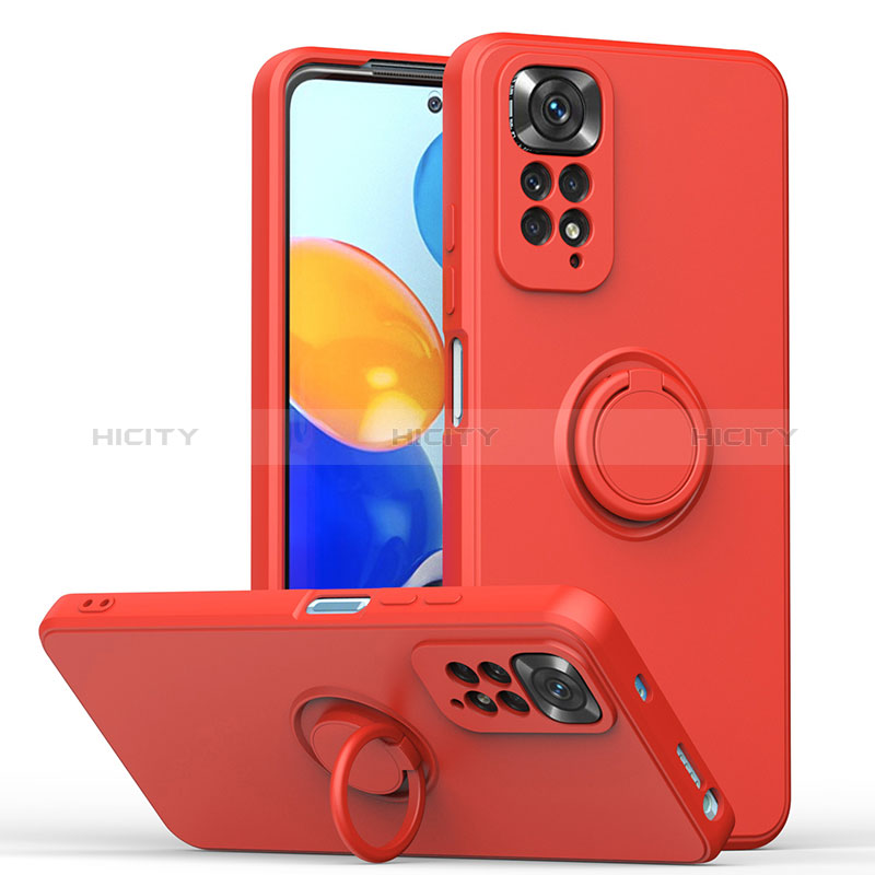 Xiaomi Redmi Note 11 4G (2022)用極薄ソフトケース シリコンケース 耐衝撃 全面保護 アンド指輪 マグネット式 バンパー QW1 Xiaomi レッド