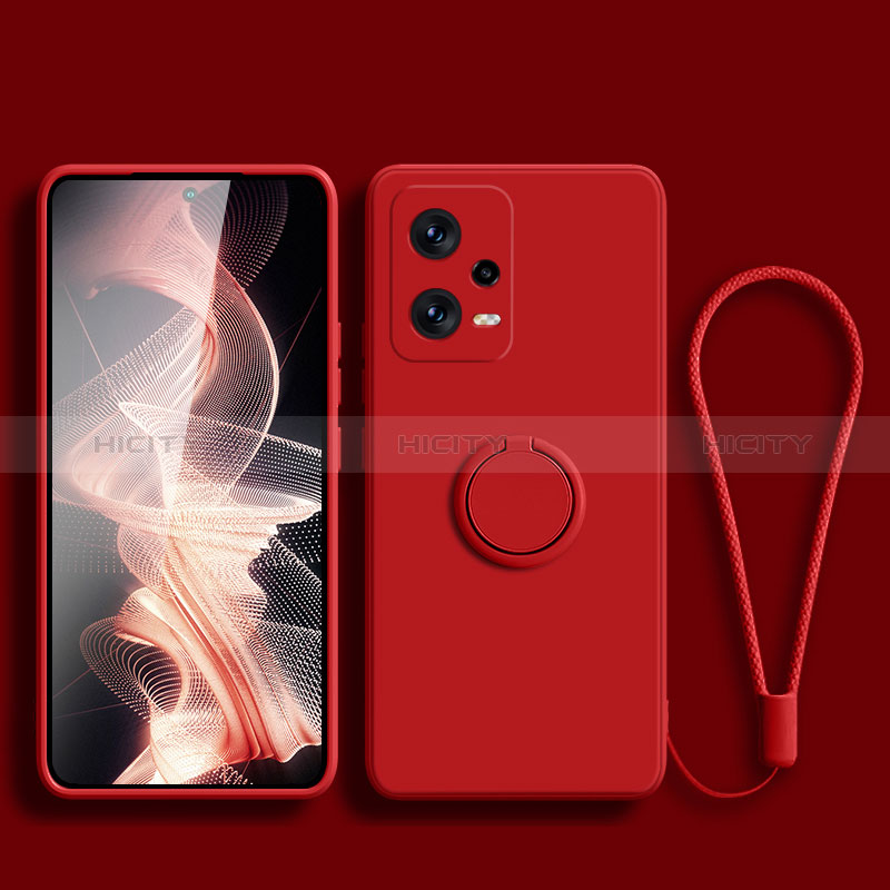 Xiaomi Redmi Note 12 Explorer用極薄ソフトケース シリコンケース 耐衝撃 全面保護 アンド指輪 マグネット式 バンパー Xiaomi レッド