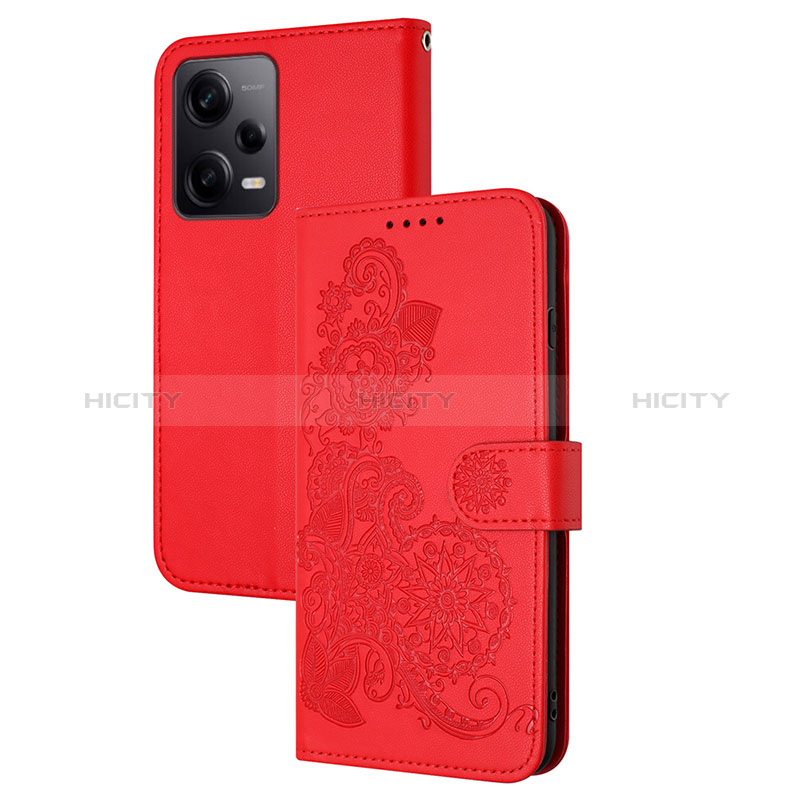 Xiaomi Redmi Note 12 Explorer用手帳型 レザーケース スタンド 花 カバー Y01X Xiaomi レッド