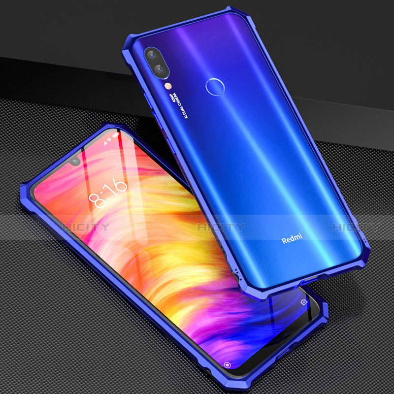 Xiaomi Redmi Note 7用ケース 高級感 手触り良い アルミメタル 製の金属製 360度 フルカバーバンパー 鏡面 カバー M03 Xiaomi ネイビー