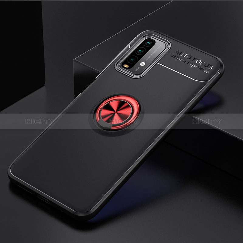 Xiaomi Redmi Note 9 4G用極薄ソフトケース シリコンケース 耐衝撃 全面保護 アンド指輪 マグネット式 バンパー SD2 Xiaomi レッド・ブラック