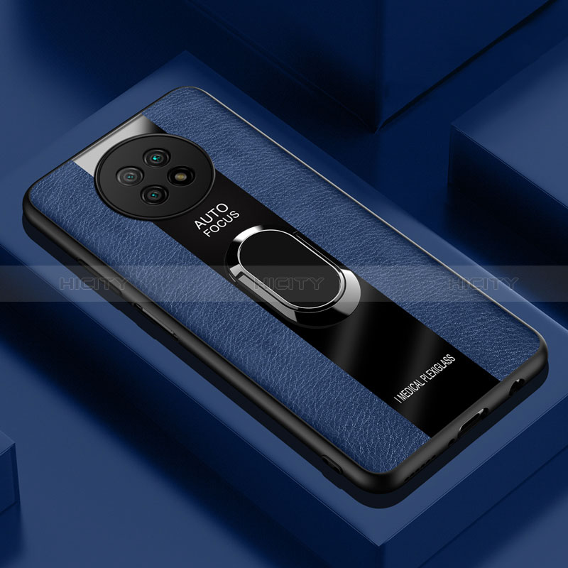 Xiaomi Redmi Note 9 5G用シリコンケース ソフトタッチラバー レザー柄 アンド指輪 マグネット式 PB1 Xiaomi ネイビー