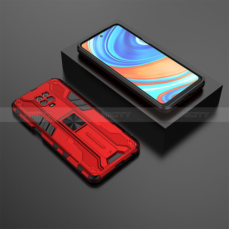 Xiaomi Redmi Note 9 Pro Max用ハイブリットバンパーケース スタンド プラスチック 兼シリコーン カバー マグネット式 KC1 Xiaomi レッド