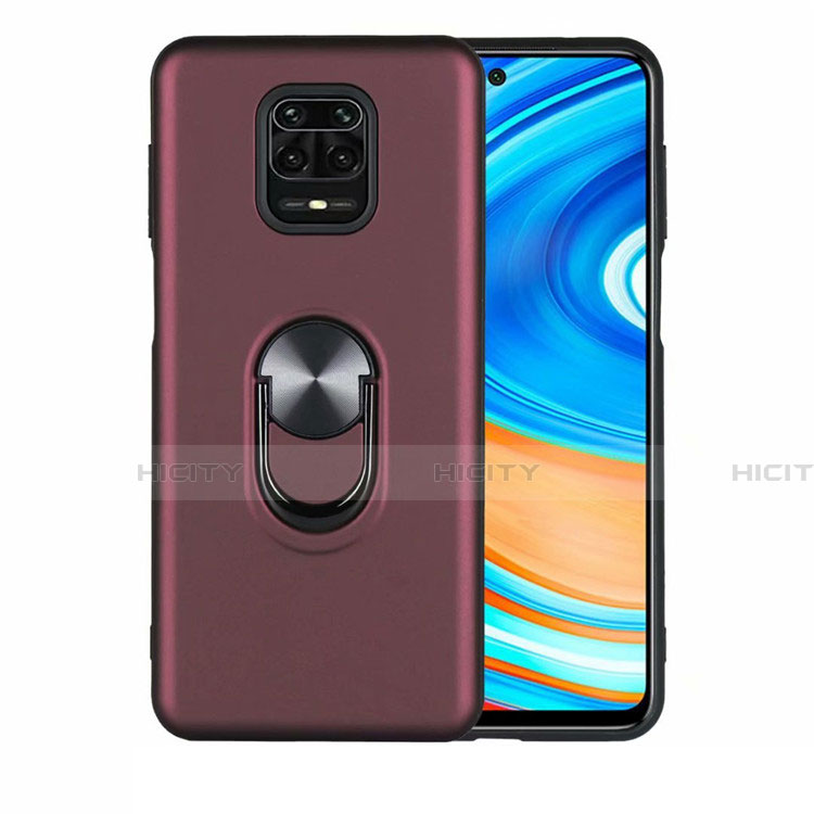 Xiaomi Redmi Note 9 Pro Max用極薄ソフトケース シリコンケース 耐衝撃 全面保護 アンド指輪 マグネット式 バンパー T01 Xiaomi ワインレッド